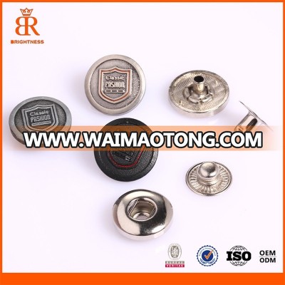 Custom Zamak Buttons Jeans Shield Pattern Metal Four Part Buttons Metal Snap Buttons